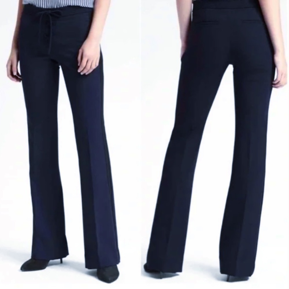 Like New Banana Republic x Olivia Palermo Navy Blue Lace Up Flare Pants